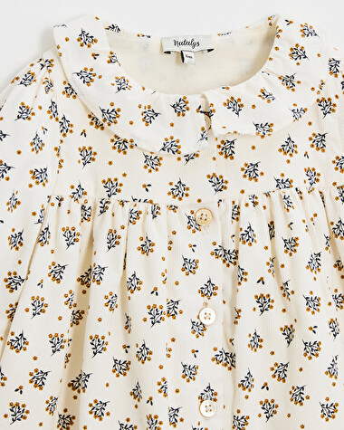 Long sleeve velvet dress Gold button print  Natalys