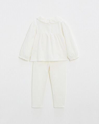 Two-piece pajamas in smocked velvet Ecru color  Natalys