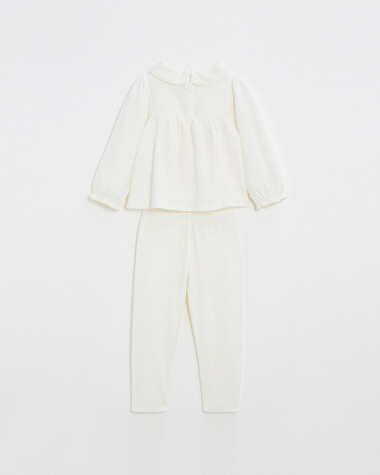 Two-piece pajamas in smocked velvet Ecru color  Natalys
