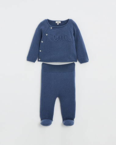Embroidered Merino wool set Blue color  Natalys