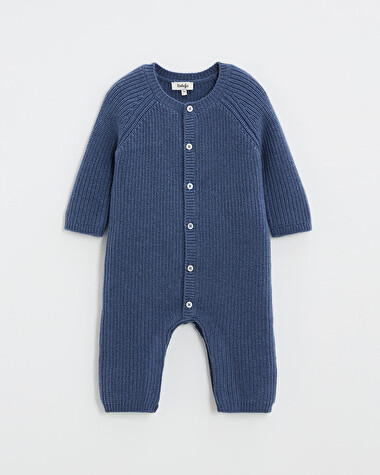 Long footless jumpsuit in Merino wool Blue color  Natalys