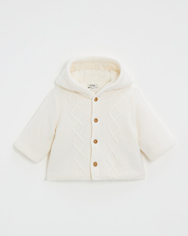 Merino wool hooded jacket Ecru color  Natalys
