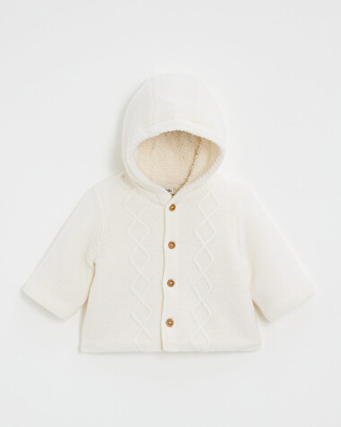 Merino wool hooded jacket Ecru color  Natalys