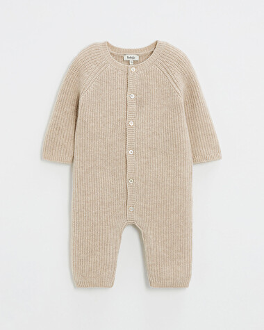 Long footless jumpsuit in Merino wool Color Beige  Natalys