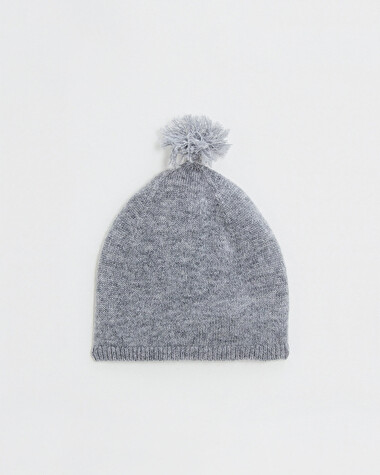 Merino wool pom pom hat Grey color  Natalys
