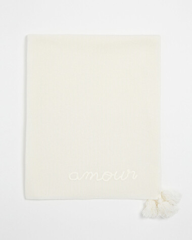 Embroidered Merino wool blanket Ecru color  Natalys