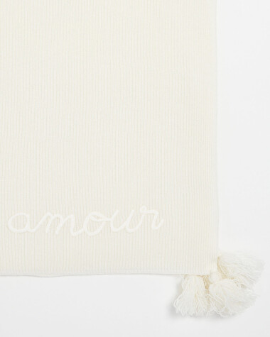 Embroidered Merino wool blanket Ecru color  Natalys