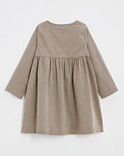 Long-sleeved gingham dress Anthracite grey/beige color  Natalys