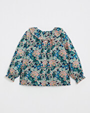 Printed poplin blouse Large flower print  Natalys