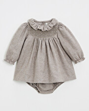 Long sleeve flannel dress Beige color  Natalys