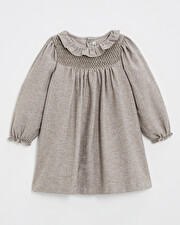 Long sleeve flannel dress Beige color  Natalys