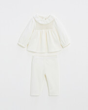 Two-piece pajamas in smocked velvet Ecru color Natalys