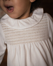 Two-piece pajamas in smocked velvet Ecru color Natalys