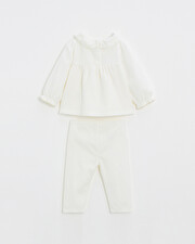 Two-piece pajamas in smocked velvet Ecru color Natalys