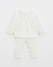 Two-piece pajamas in smocked velvet Ecru color Natalys