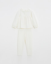 Two-piece pajamas in smocked velvet Ecru color  Natalys