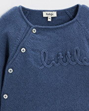 Embroidered Merino wool set Blue color  Natalys