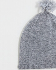 Merino wool pom pom hat Grey color  Natalys