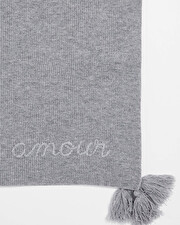 Embroidered Merino wool blanket Grey color  Natalys