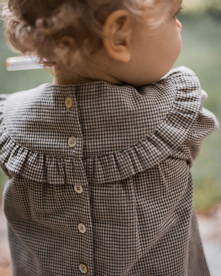 Gingham blouse Anthracite grey/beige color  Natalys