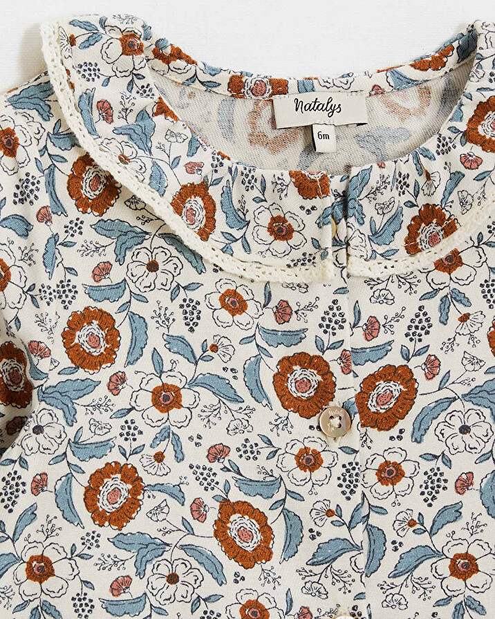 One-piece printed pajamas Folk flower print  Natalys