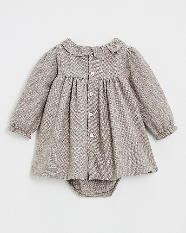 Long sleeve flannel dress Beige color  Natalys