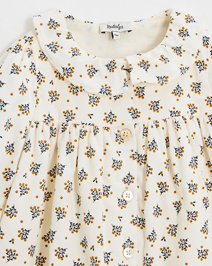 Long sleeve velvet dress Gold button print  Natalys