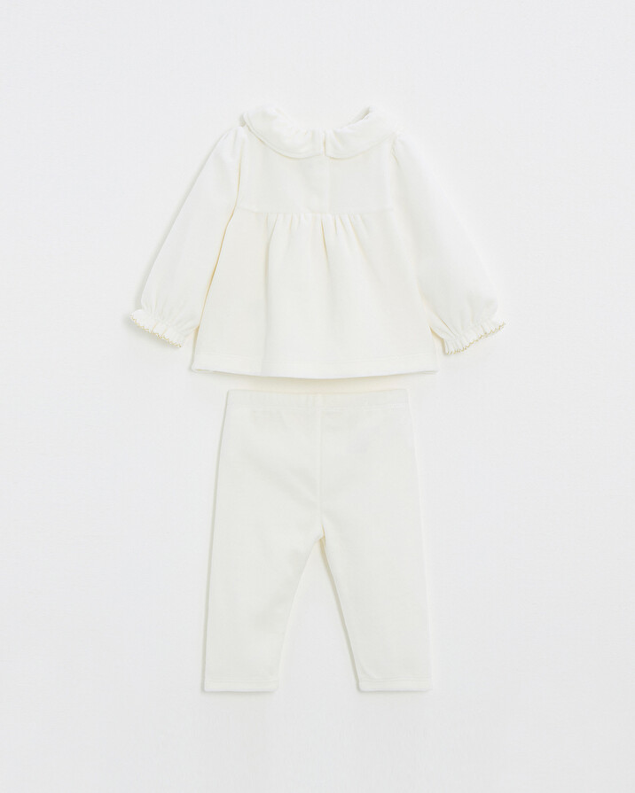 Two-piece pajamas in smocked velvet Ecru color Natalys