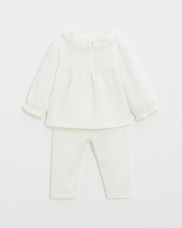Two-piece pajamas in smocked velvet Ecru color Natalys