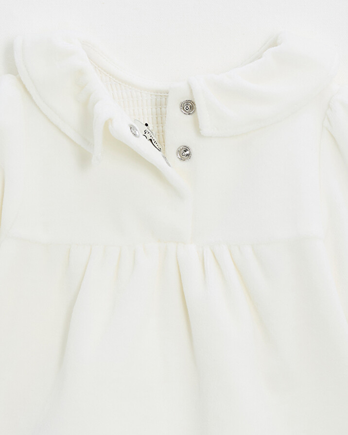 Two-piece pajamas in smocked velvet Ecru color Natalys