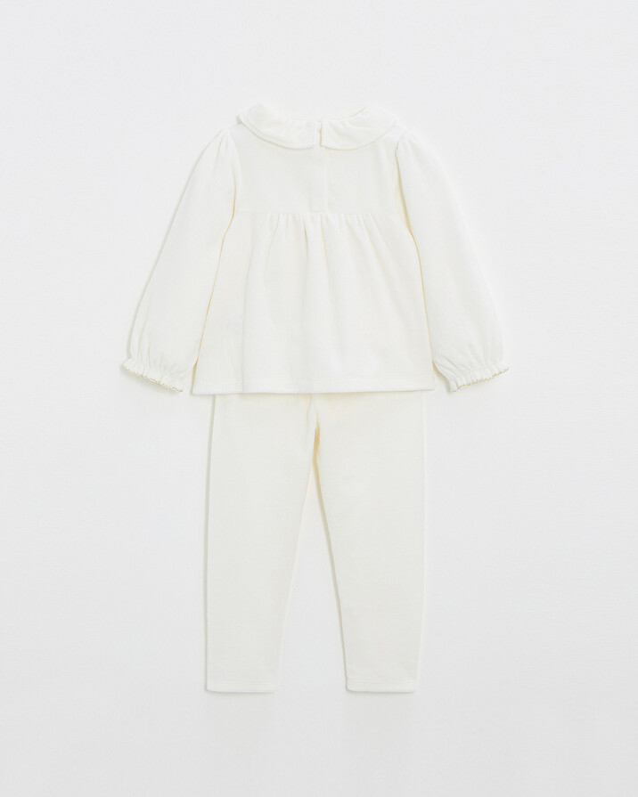 Two-piece pajamas in smocked velvet Ecru color  Natalys