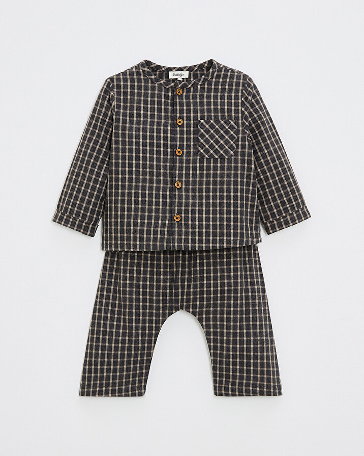 Two-piece flannel pajamas Heather anthracite gray color  Natalys