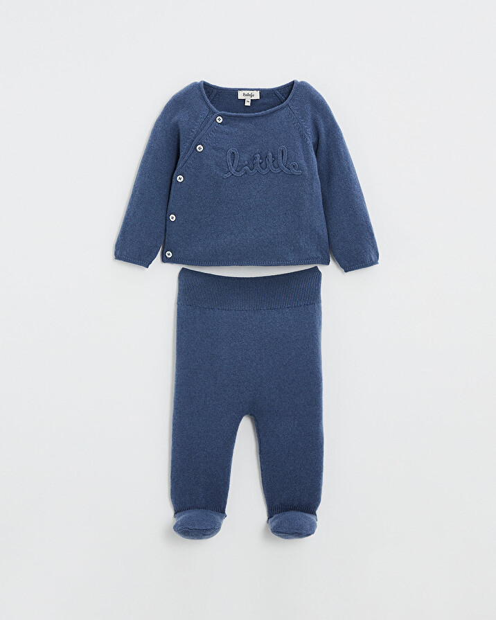 Embroidered Merino wool set Blue color  Natalys