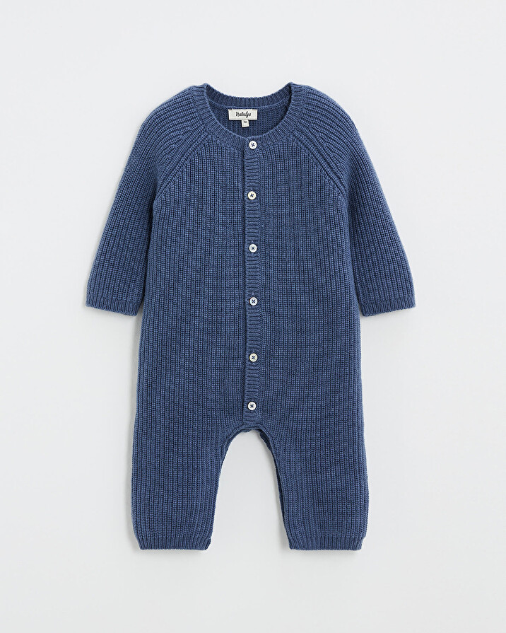 Long footless jumpsuit in Merino wool Blue color  Natalys