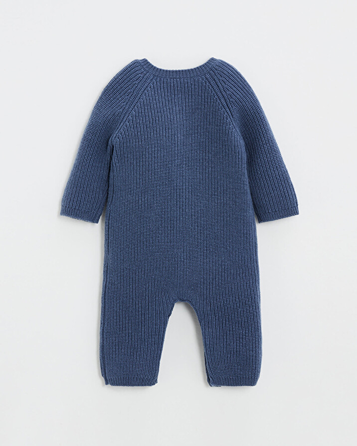 Long footless jumpsuit in Merino wool Blue color  Natalys