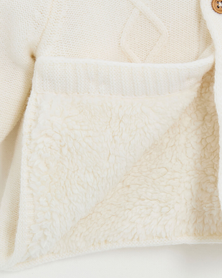 Merino wool hooded jacket Ecru color  Natalys