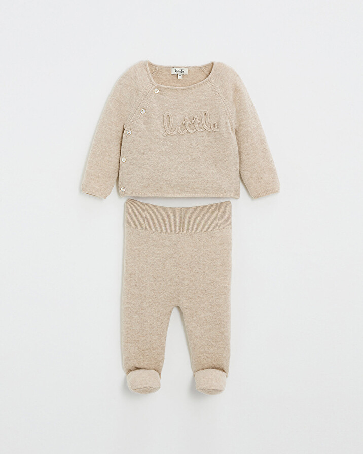 Embroidered Merino wool set Color Beige  Natalys