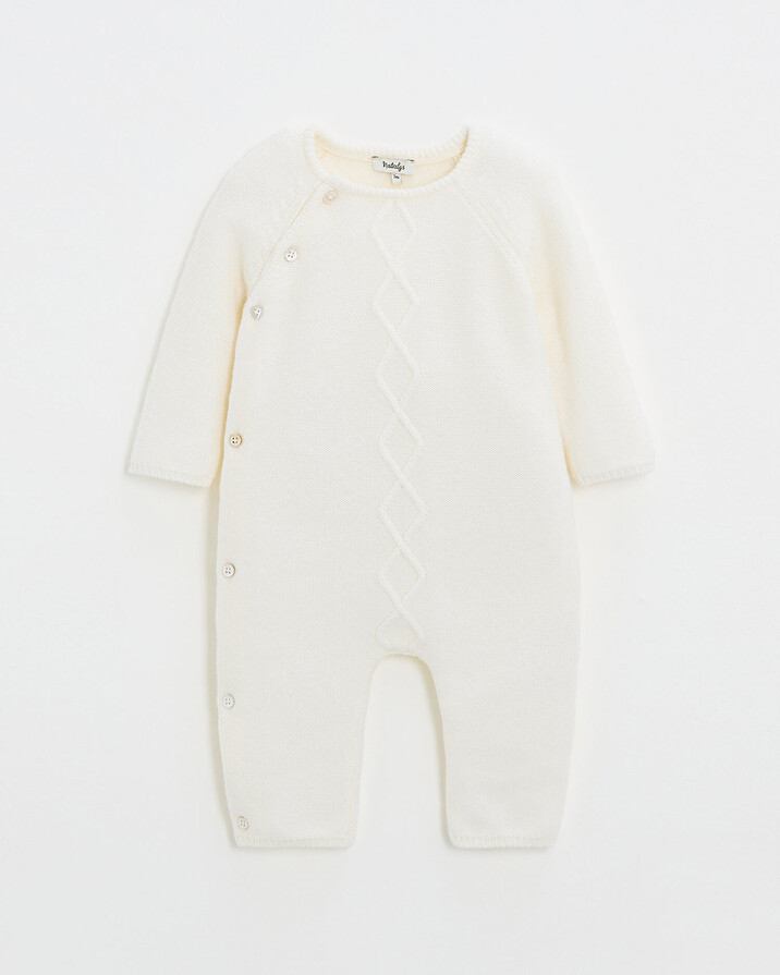 Long footless jumpsuit in Merino wool Ecru color  Natalys