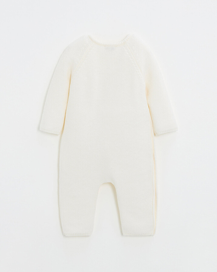 Long footless jumpsuit in Merino wool Ecru color  Natalys