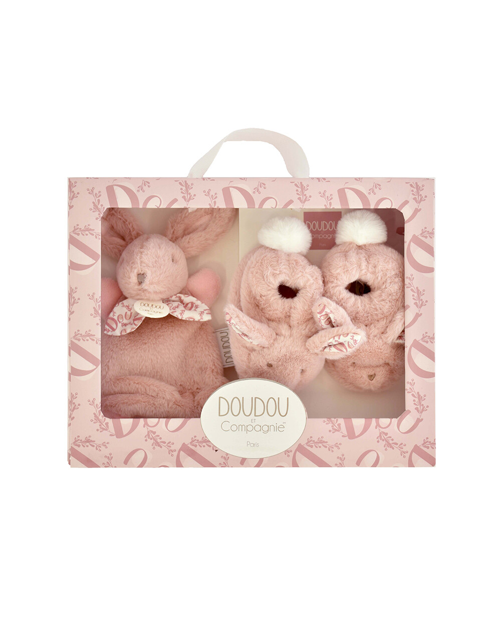 Gift box slippers and cuddly toy 15 cm Pink color  Doudou et Compagnie