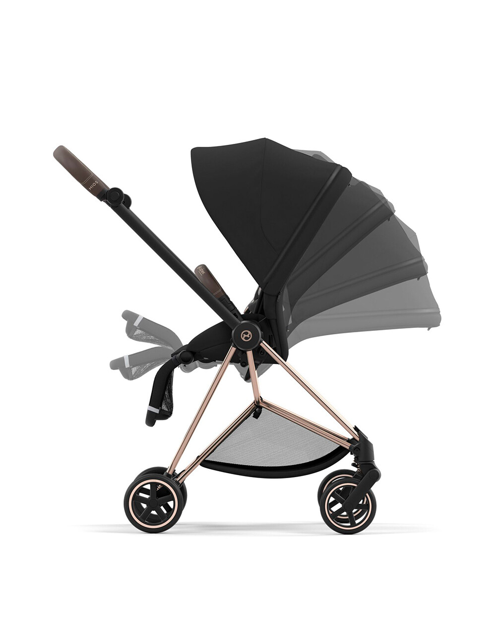 MIOS pushchair pack with rosegold frame Deep black color  Cybex