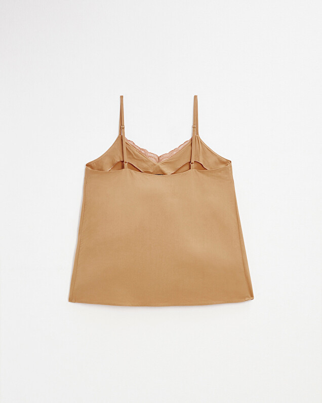 Lace-finish strappy camisole Camel color  Natalys