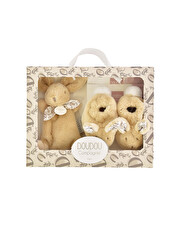 Gift box slippers and cuddly toy 15 cm Beige color  Doudou et Compagnie