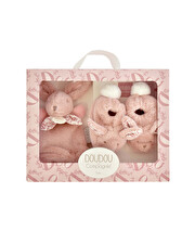 Gift box slippers and cuddly toy 15 cm Pink color  Doudou et Compagnie