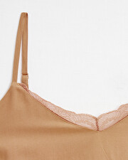 Lace-finish strappy camisole Camel color  Natalys