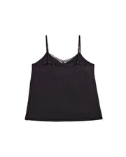 Lace-finish strappy camisole Black color Natalys