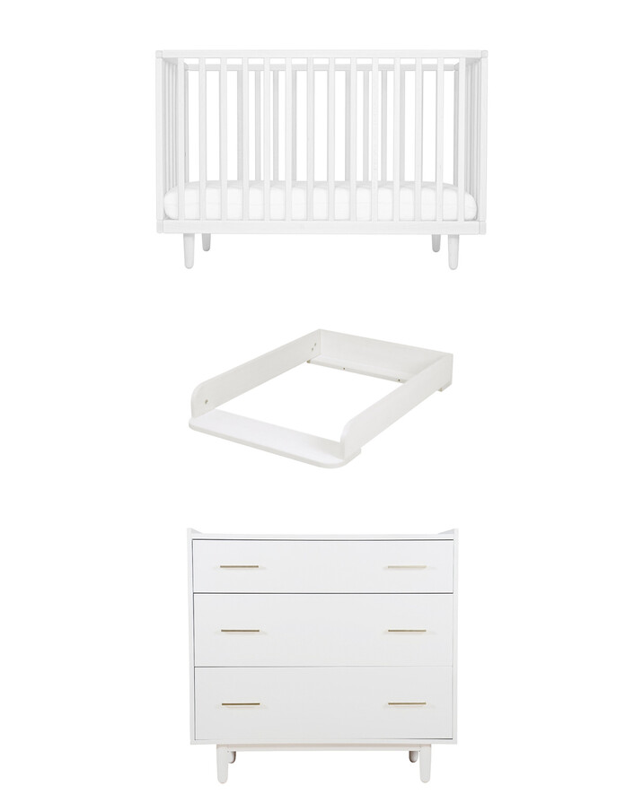 Fantine convertible bed 60x120 cm + chest of drawers + changing table White color  Natalys