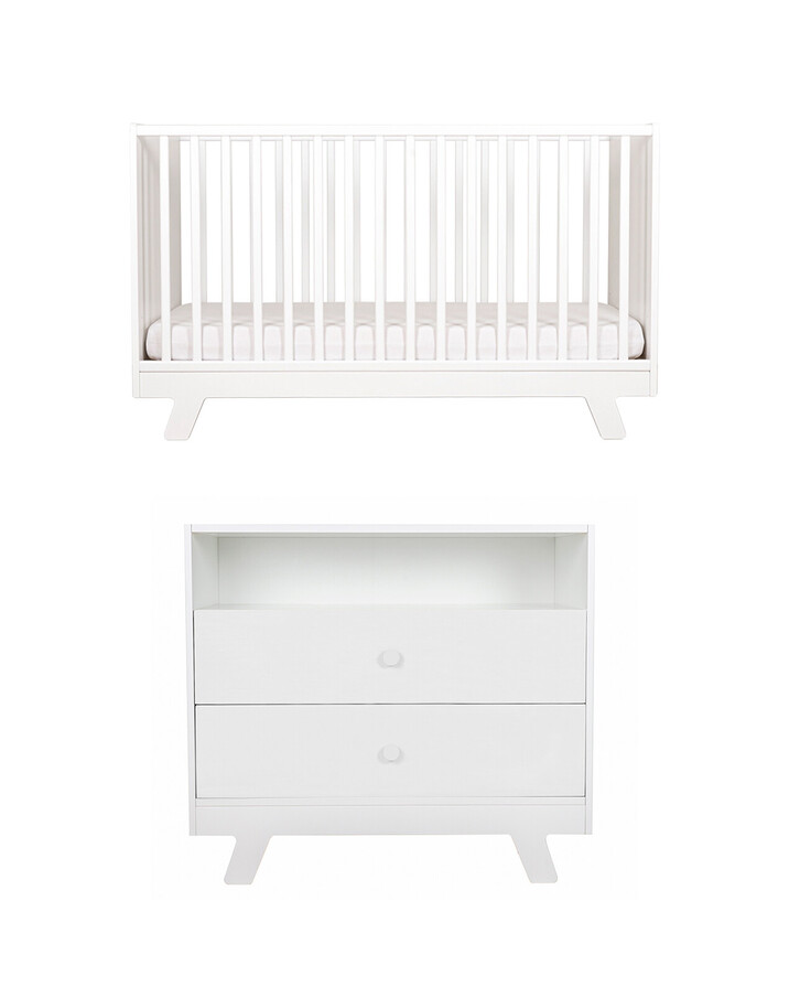 Lubin convertible bed pack 70x140 cm + chest of drawers White color  Natalys