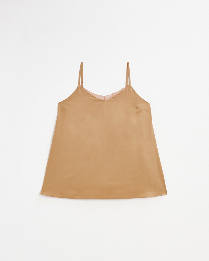 Lace-finish strappy camisole Camel color  Natalys