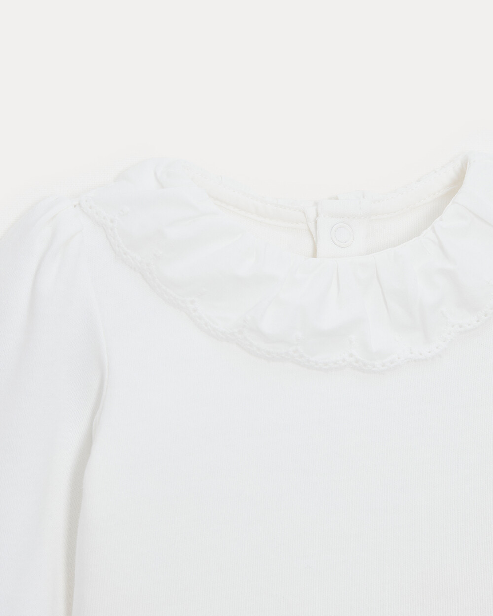 Rose long-sleeved bodysuit with embroidered collar Off-white colour  Natalys